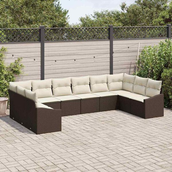 vidaXL Ensemble de Canap&eacute;s avec coussin 10 pcs Marron polyrotin