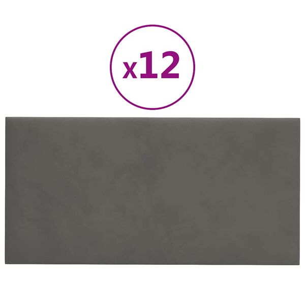 vidaXL Panneaux muraux 12 pcs Gris foncé 30x15 cm Velours 0,54 m²