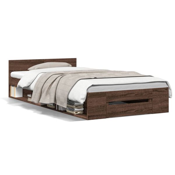 vidaXL Cadre de lit avec tiroir sans matelas ch&ecirc;ne marron 90x190 cm