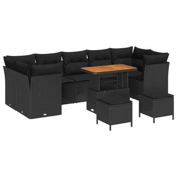 vidaXL Ensemble de canap&eacute; de jardin 10 pcs Noir polyrotin