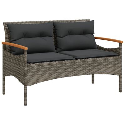 vidaXL Banc de jardin avec coussins 116x62,5x74 cm gris résine tressée