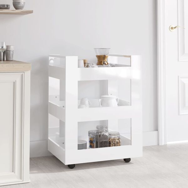 vidaXL Chariot de cuisine Blanc brillant 60x45x80 cm Bois d'ing&eacute;nierie