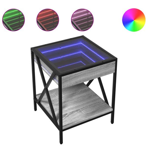 vidaXL Table basse avec LED Infinity sonoma gris 40x40x49 cm