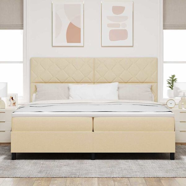 vidaXL Lit &agrave; ressorts avec matelas Cr&egrave;me 200 x 200 cm tissu