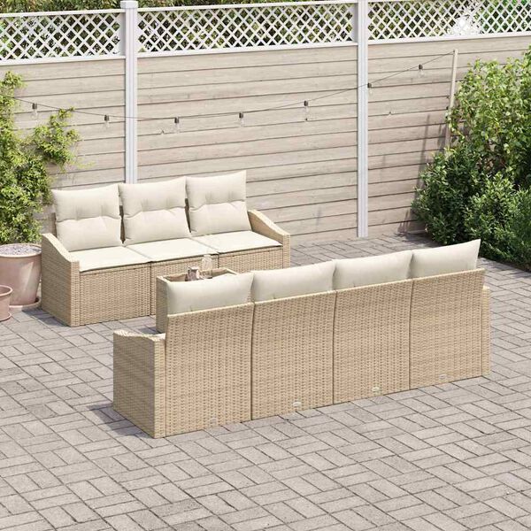 vidaXL Ensemble de Canap&eacute;s avec coussin 8 pcs Beige et cr&egrave;me polyrotin