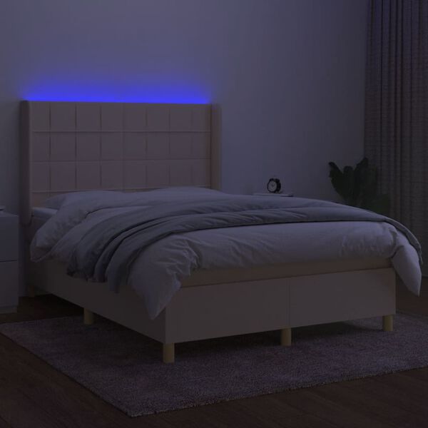 vidaXL Sommier &agrave; lattes de lit matelas et LED Cr&egrave;me 140x190 cm Tissu