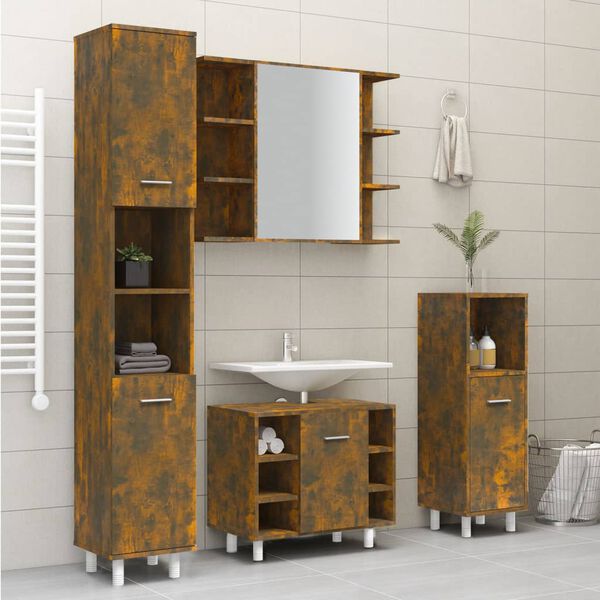 vidaXL Armoire de bain Ch&ecirc;ne fum&eacute; 30x30x179 cm Bois d'ing&eacute;nierie
