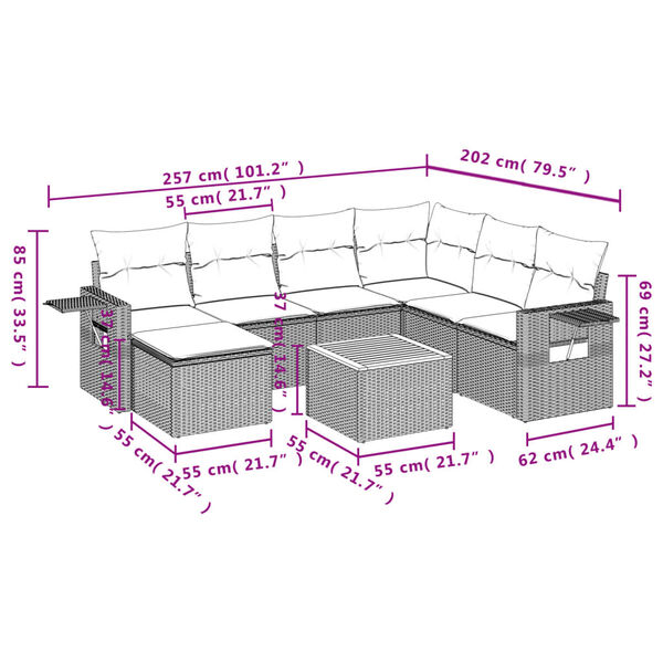 vidaXL Salon de jardin 8 pcs avec coussins gris r&eacute;sine tress&eacute;e