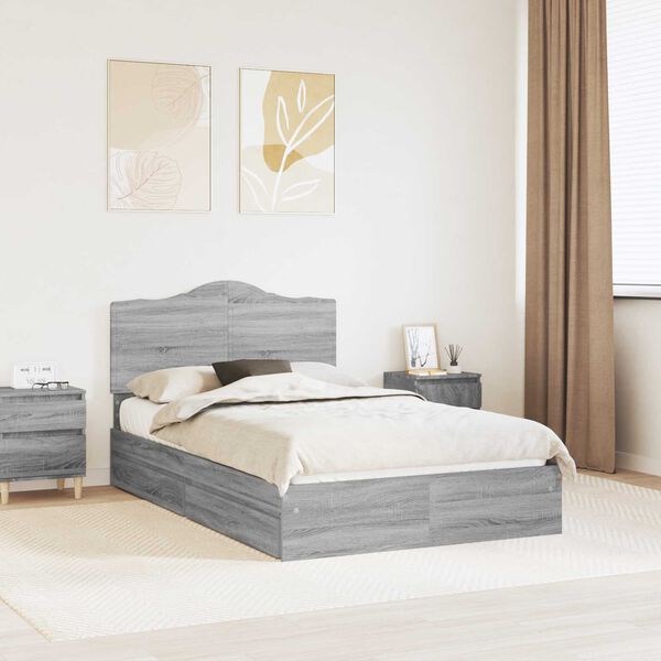 vidaXL Lit de Rangement Gris Sonoma 135 x 190 cm Bois d'ing&eacute;nierie