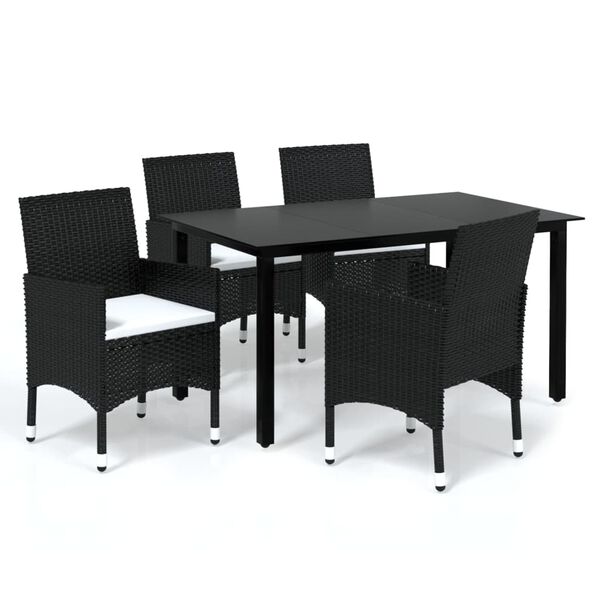 vidaXL Ensemble &agrave; d&icirc;ner de jardin avec coussins 5 pcs poly rotin noir