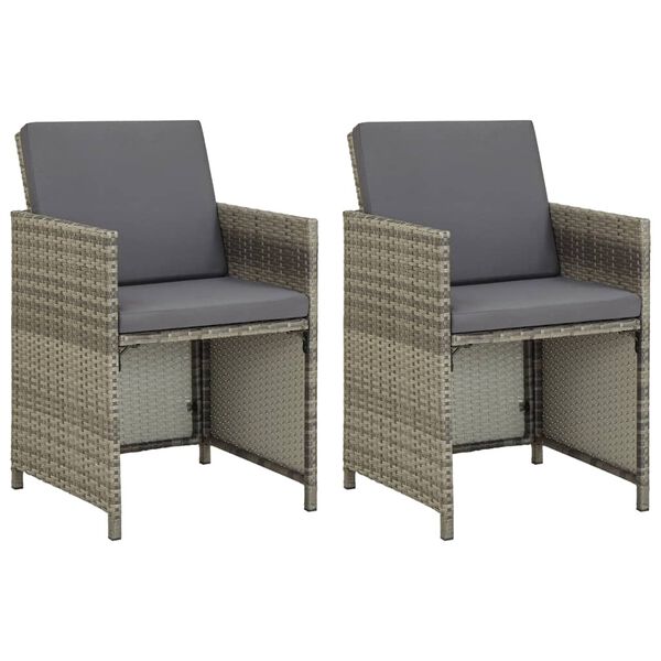 vidaXL Chaises de jardin lot de 2 avec coussins R&eacute;sine tress&eacute;e Gris