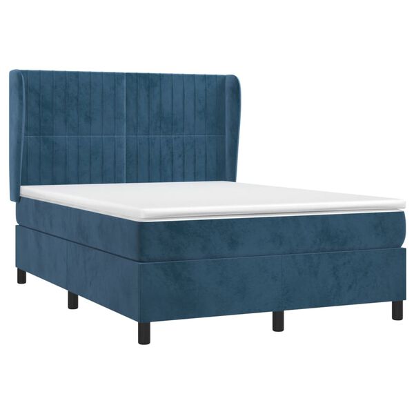 vidaXL Sommier &agrave; lattes de lit et matelas Bleu fonc&eacute; 140x190cm Velours