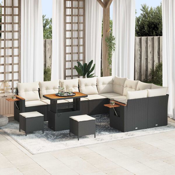vidaXL Ensemble de canap&eacute; de jardin avec coussin Noir Poly rotin