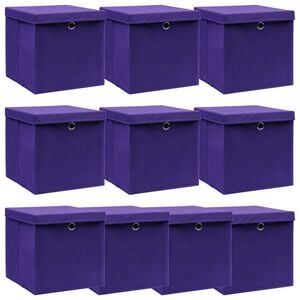 vidaXL Bo&icirc;tes de rangement et couvercles 10pcs Violet 32x32x32cm Tissu