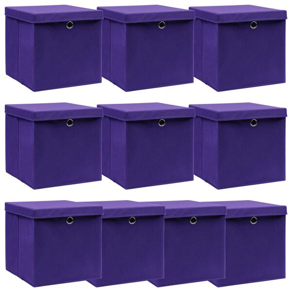 vidaXL Bo&icirc;tes de rangement et couvercles 10pcs Violet 32x32x32cm Tissu