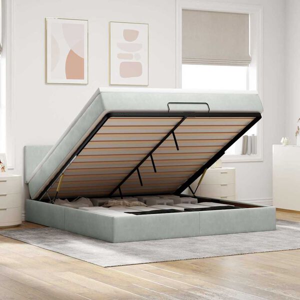 VidaXL Cadre de lit ottoman avec matelas gris clair 180x200 cm velours