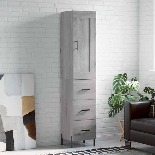 vidaXL Buffet haut Sonoma gris 34,5x34x180 cm Bois d'ing&eacute;nierie