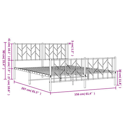 vidaXL Cadre de lit métal sans matelas avec pied de lit noir 150x200cm