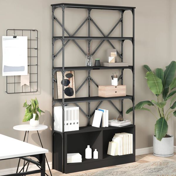 vidaXL Biblioth&egrave;que noir 100x26x180 cm bois d'ing&eacute;nierie et m&eacute;tal