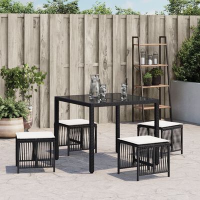 vidaXL Tabourets de jardin et coussins lot de 4 noir 41x41x36 cm rotin