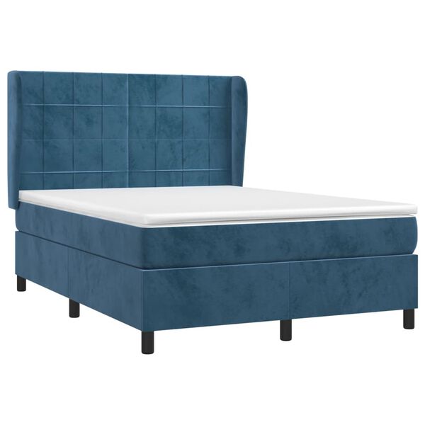 vidaXL Sommier &agrave; lattes de lit et matelas Bleu fonc&eacute; 140x190cm Velours