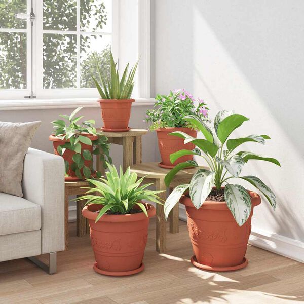 vidaXL Pot &agrave; fleurs rond 6 pcs Rouge brique &Oslash; 26 x 21,5 cm Plastique