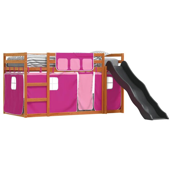 vidaXL Lit superpos&eacute; sans matelas avec toboggan et rideaux 80x200 cm