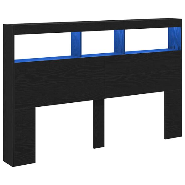 vidaXL Armoire t&ecirc;te de lit avec LED ch&ecirc;ne noir 160x17x102 cm