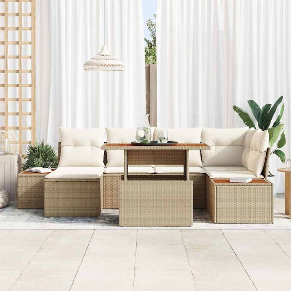 vidaXL Ensemble de canapé de jardin 7 pcs Beige Poly rotin