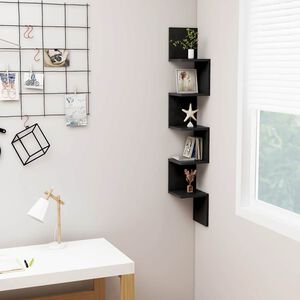 vidaXL &Eacute;tag&egrave;re d'angle murale Noir 20x20x127,5 cm Bois d&rsquo;ing&eacute;nierie