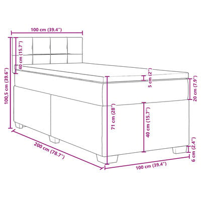 vidaXL Sommier à lattes de lit avec matelas Gris foncé 100x200cm Tissu