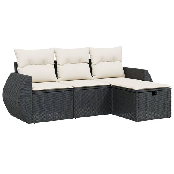 vidaXL Salon de jardin 4 pcs avec coussins noir r&eacute;sine tress&eacute;e