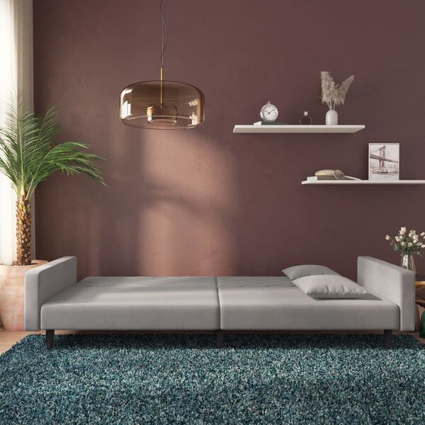 vidaXL Canap&eacute;-lit &agrave; 2 places avec deux oreillers Gris clair Velours