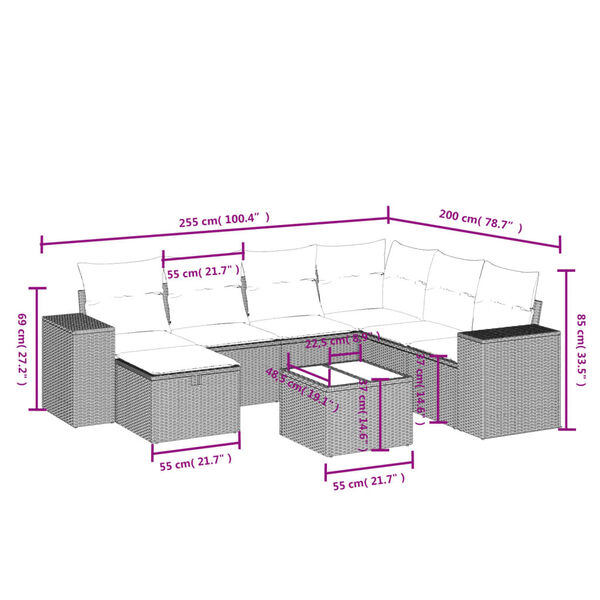 vidaXL Salon de jardin 8 pcs avec coussins gris clair r&eacute;sine tress&eacute;e
