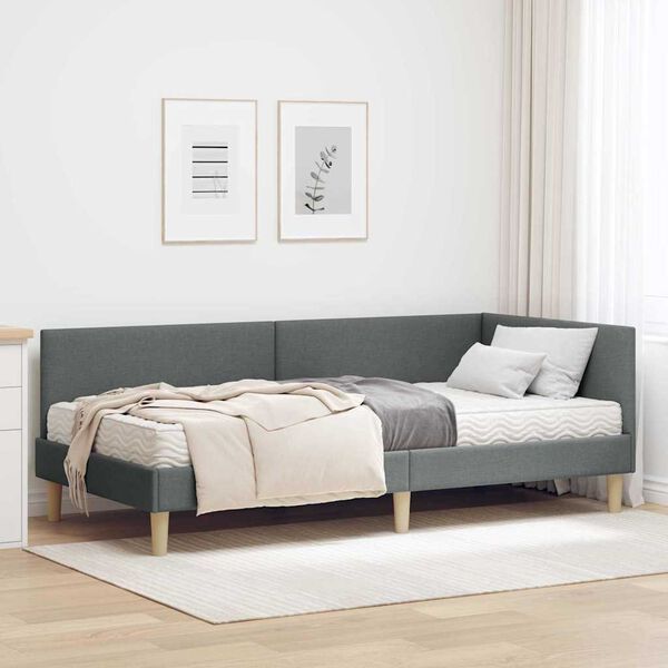 vidaXL Cadre de lit d'angle avec matelas Autre 2 pcs Gris tissu