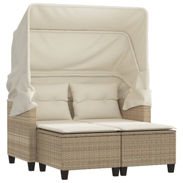 vidaXL Canap&eacute; de jardin 2 places avec auvent et tabourets beige rotin