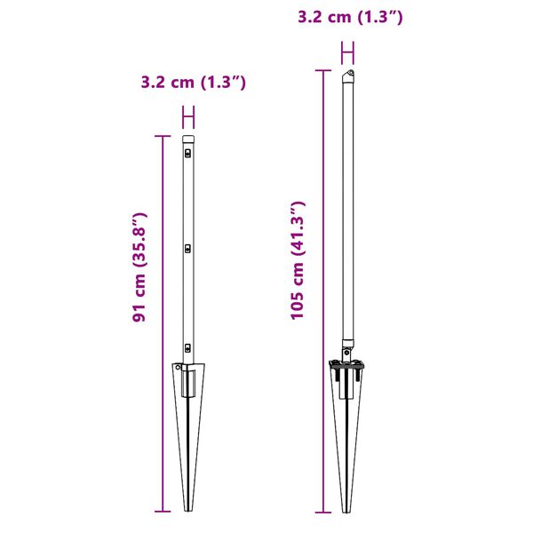 vidaXL Poteau de clôture. 52 pcs Gris 3,2 x 3,2 x 60 cm
