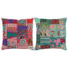 vidaXL Coussin Patchwork lot de 2 fait &agrave; la main Rose/turquoise