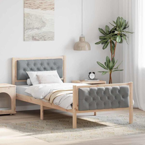 vidaXL Cadre de lit avec t&ecirc;te de lit Gris clair 90 x 190 cm Pin massif