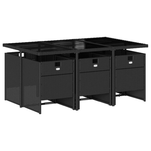 vidaXL Ensemble &agrave; manger de jardin coussins 7pcs Noir R&eacute;sine tress&eacute;e