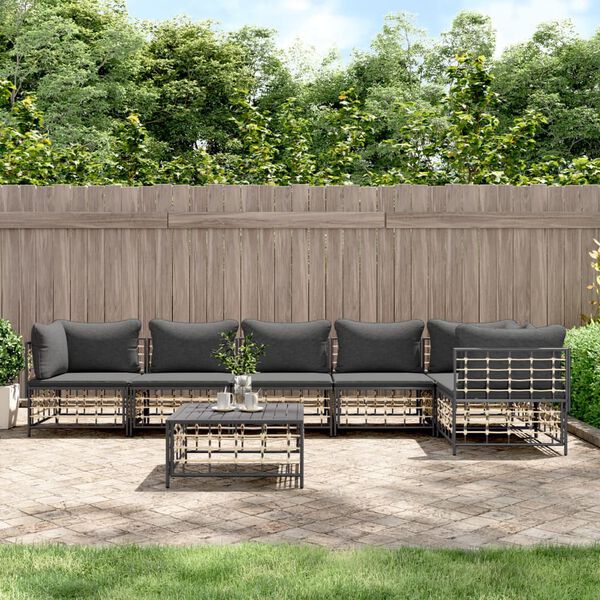 vidaXL Salon de jardin 7 pcs avec coussins anthracite résine tressée