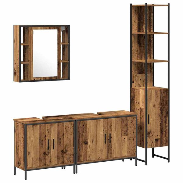 vidaXL Ensemble de mobilier de salle de bain avec &eacute;tag&egrave;re 4 pcs Marron