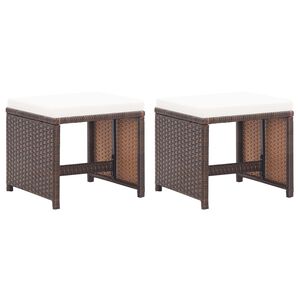 vidaXL Tabourets de jardin lot de 2 et coussins R&eacute;sine tress&eacute;e Marron