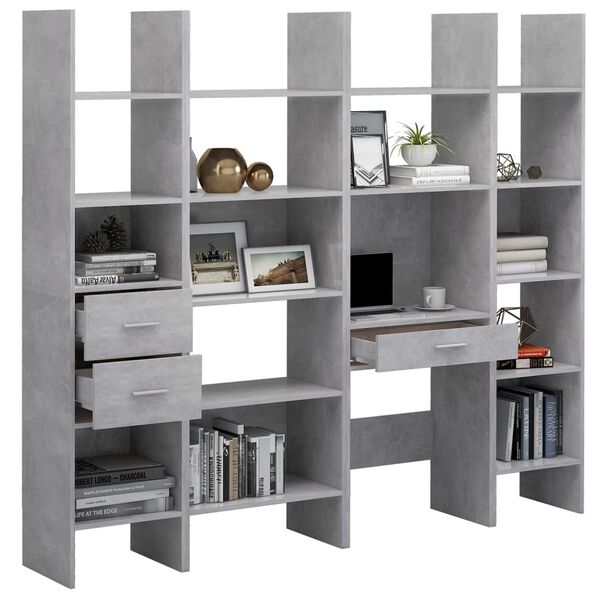 vidaXL Ensemble de biblioth&egrave;que 4 pcs Gris b&eacute;ton Bois d'ing&eacute;nierie