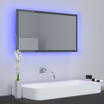 vidaXL Miroir LED de salle de bain Gris brillant 80x8,5x37cm Acrylique