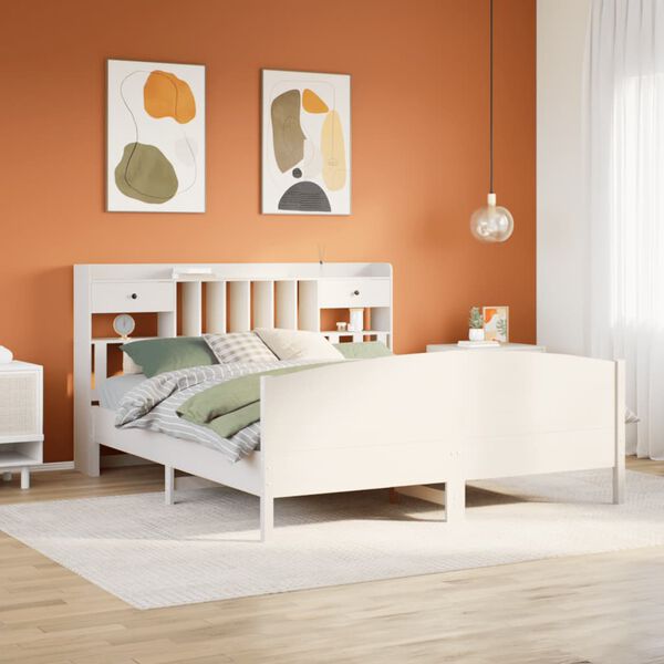 vidaXL Lit biblioth&egrave;que sans matelas blanc 180x200 cm bois pin massif
