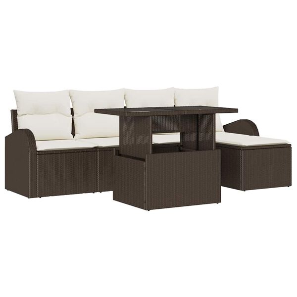 vidaXL Ensemble de canap&eacute; de jardin 6 pcs Marron polyrotin