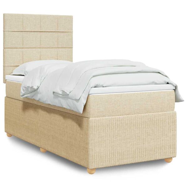 vidaXL Sommier &agrave; lattes de lit avec matelas Cr&egrave;me 100x200 cm Tissu