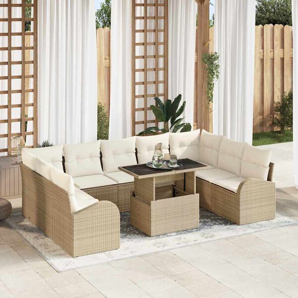 vidaXL Ensemble de Canap&eacute;s 10 pcs beige et cr&egrave;me polyrotin