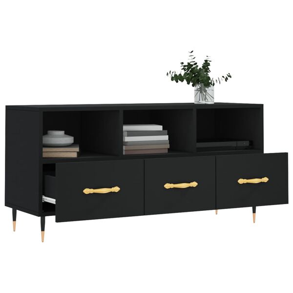 vidaXL Meuble TV noir 102x36x50 cm bois d'ing&eacute;nierie